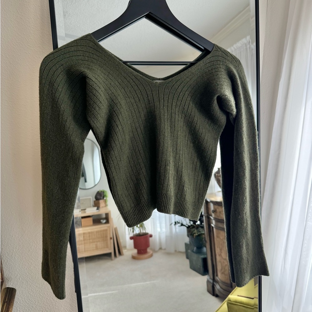 Baserange Green Fine Merino Wool Rib Tights Knit 
Long Sleeve Medium France